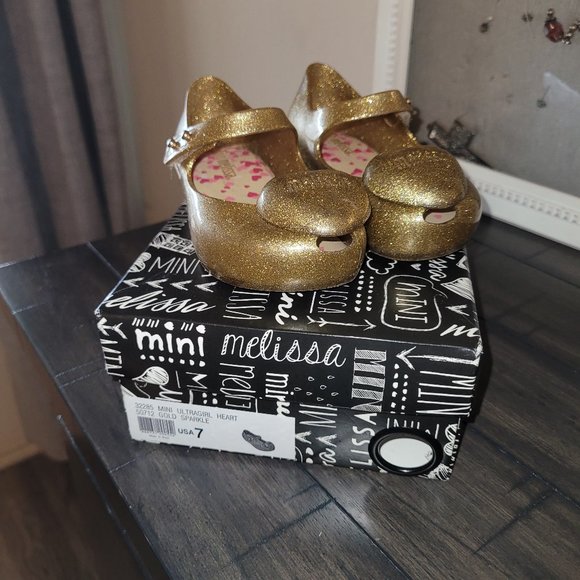Mini Melissa Shoes Minnie Melissa Ultragirl Heart Gold Sparkle Mary